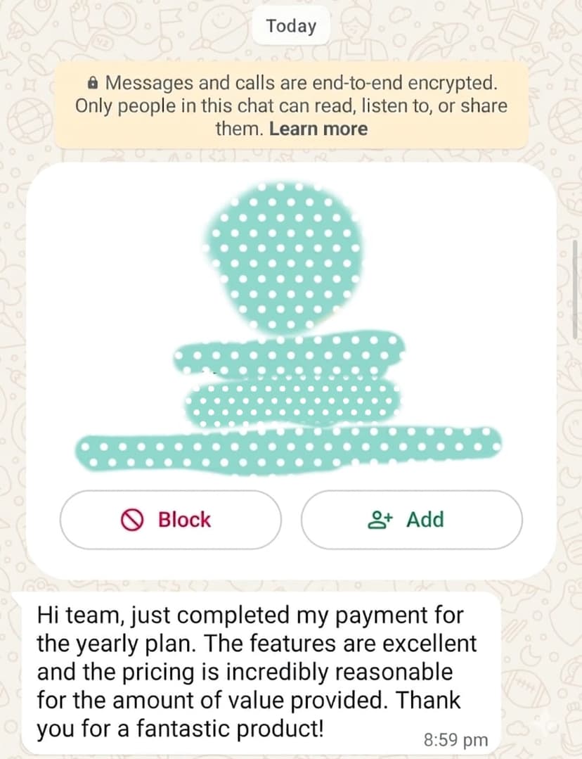 WhatsApp review from Vikram P.